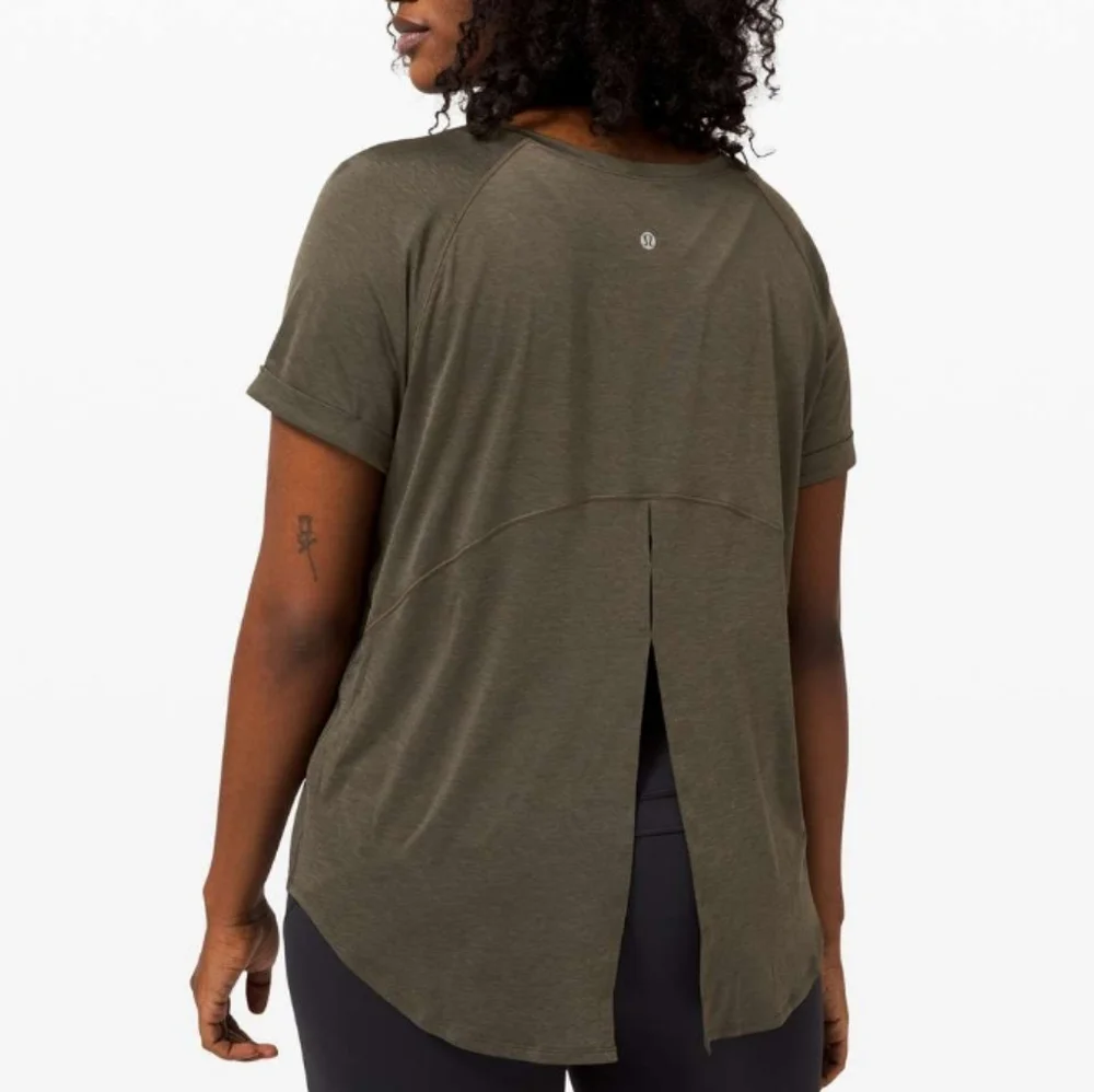 Lululemon Open Up Tie Back Tee In Dark Olive